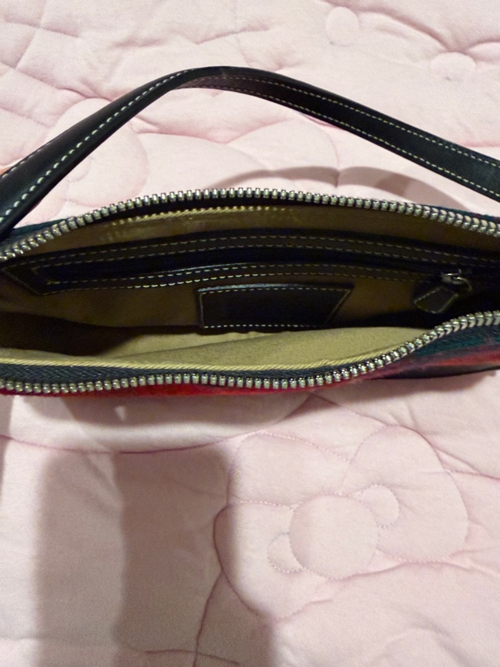 Coach Red Tartan Plaid Shoulder Bag with Black Trim - Picture 6 of 8